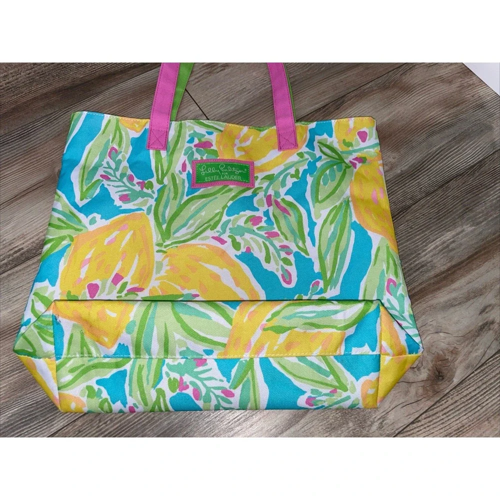 Lilly Pulitzer for Estee Lauder Tote Bag Canvas Yellow Lemons Beach‎ Shopping